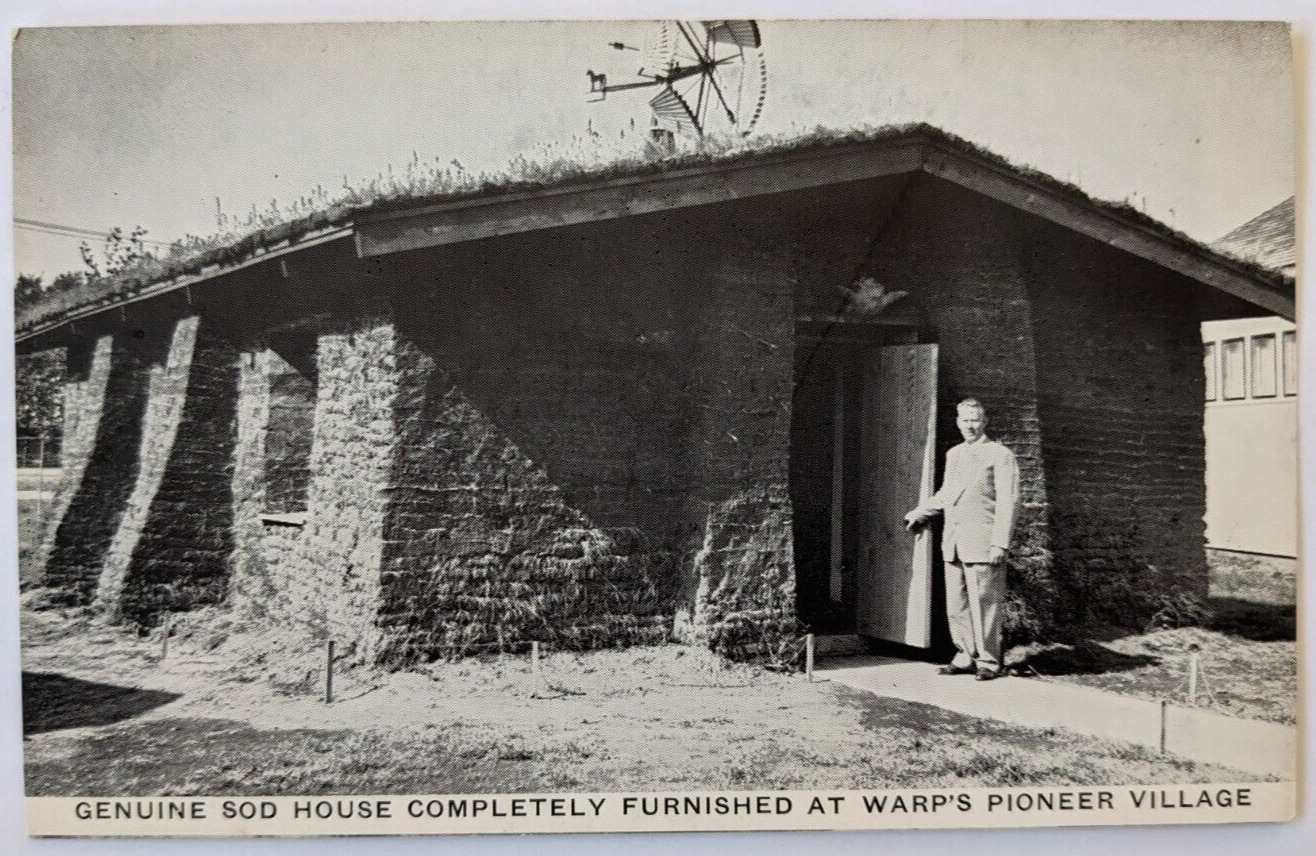 Genuine Sod House at Warp\'s Pioneer Village in Minden, Nebraska VTG Postcard A8