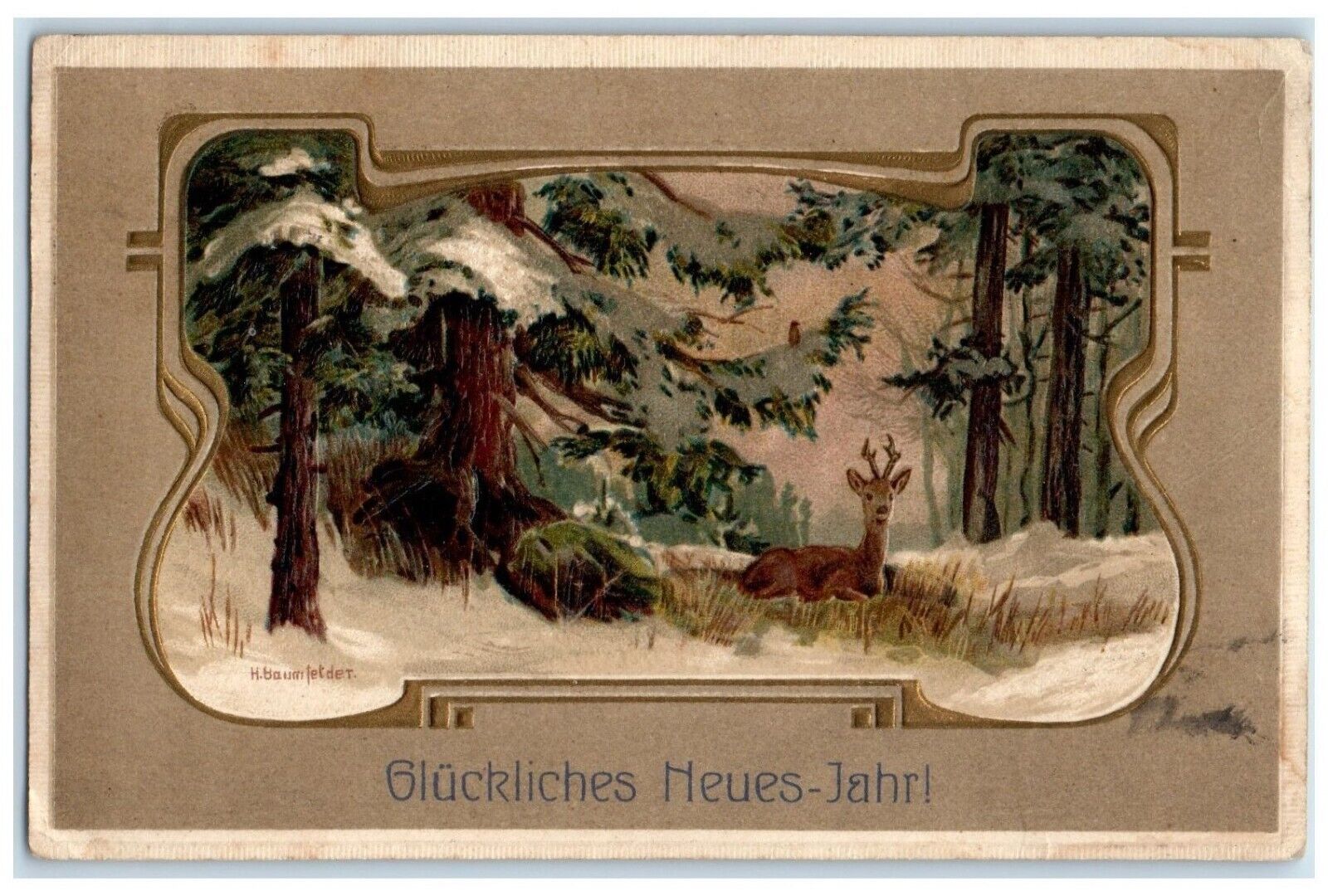 c1910's Deer Scene In Winter Germany Embossed New York NY Antique Postcard