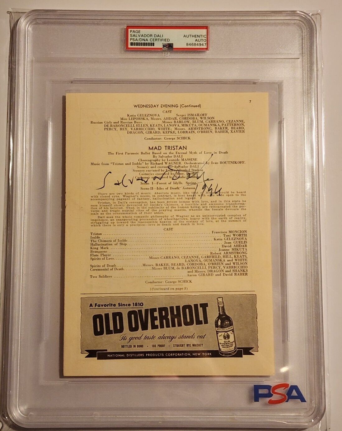 Salvador Dali Full Name Autograph PSA DNA Artist Signed Auto 1944 Program Rare