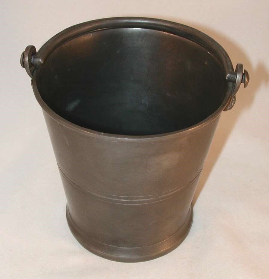 Unusual Vintage Pewter Bucket Swivel Handle Marked RM Over Fruits & Serpent