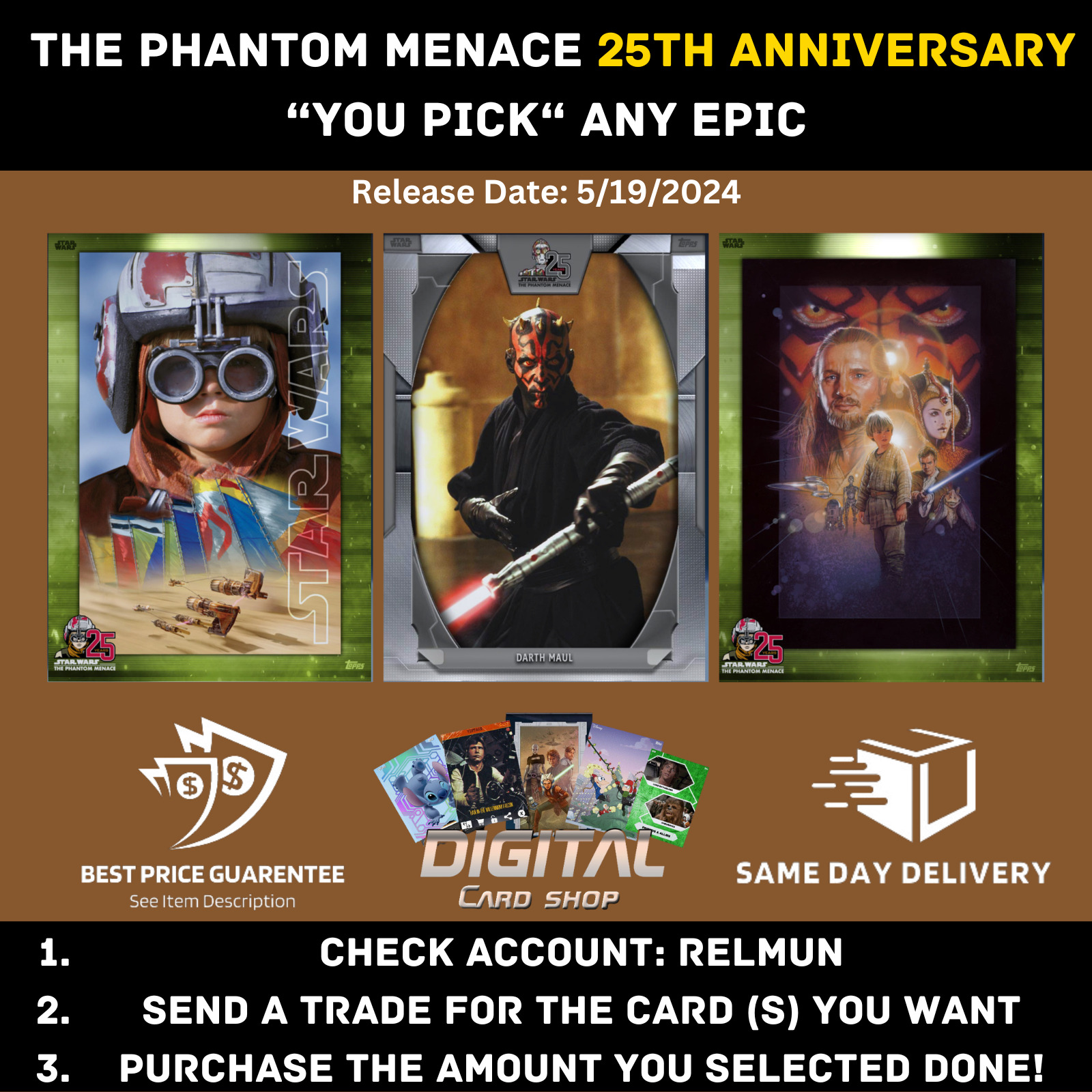 Topps Star Wars Card Trader The Phantom Menace 25th Anniversary YOU PICK 3 SR