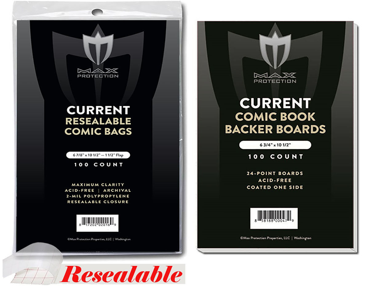 200 Max Pro RESEALABLE Current / Modern Comic Book Poly Bags + Backer Boards
