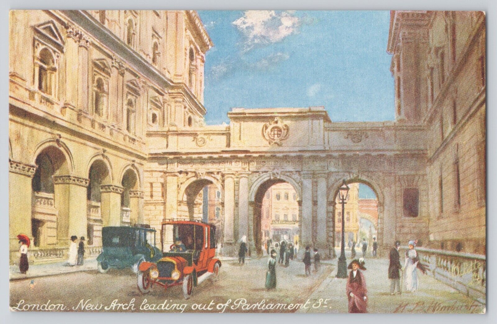 Postcard Tucks Oilette London Arch Out Of Parliament Cars Signed  Vintage