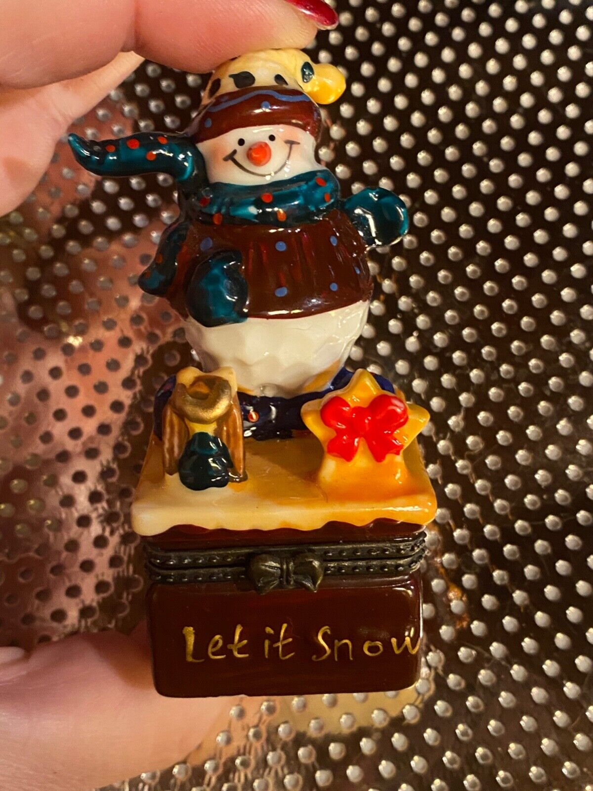 2 Christmas Snowman Trinket Boxes Porcelain 3.5\