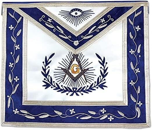 Master Mason with Embroidered Border Masonic Apron - [Blue & White]