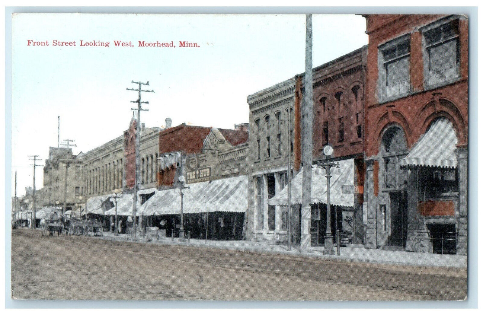 c1910 Front Street Looking West Moorhead Minnesota MN Antique Postcard