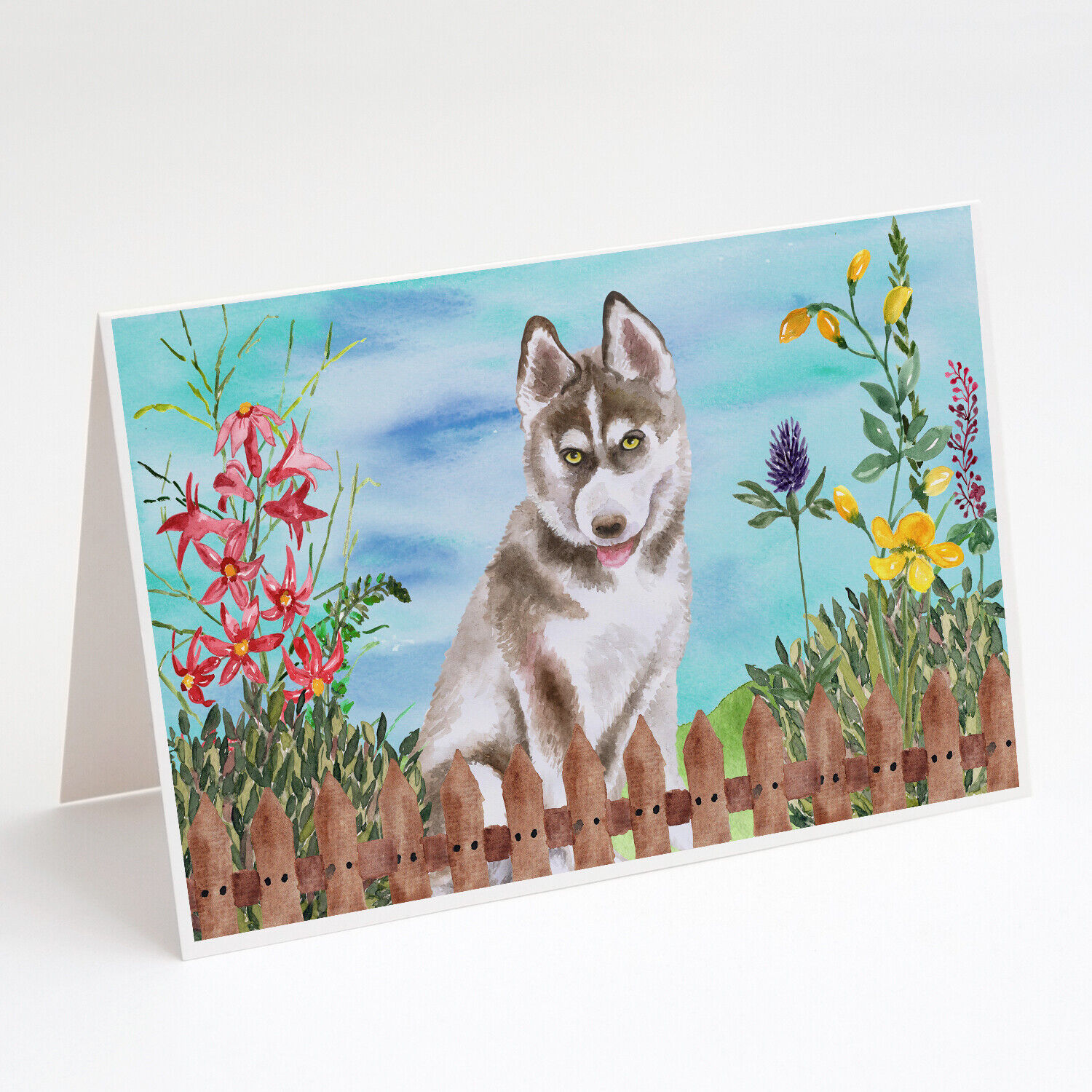 Siberian Husky Grey Spring Greeting Cards Envelopes Pack of 8 CK1258GCA7P