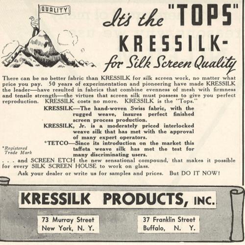 KRESSILK SILK SCREEN FABRIC 1948 ADVERTISING PRINT AD VINTAGE BUFFALO NEW YORK