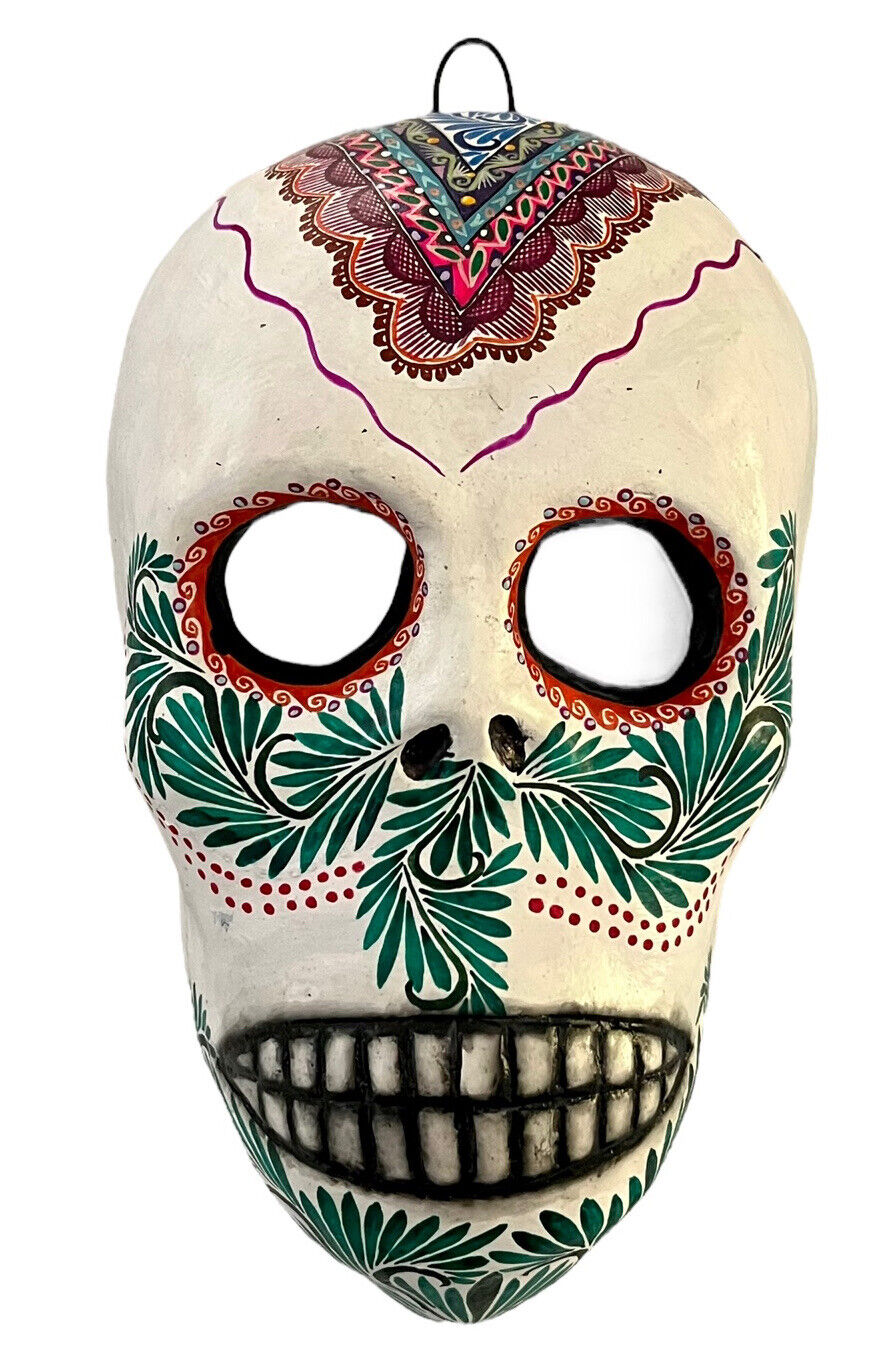 DAY of the DEAD Clay Skull Mask, Mexican Calavera LG 10” by Saul Montesinos