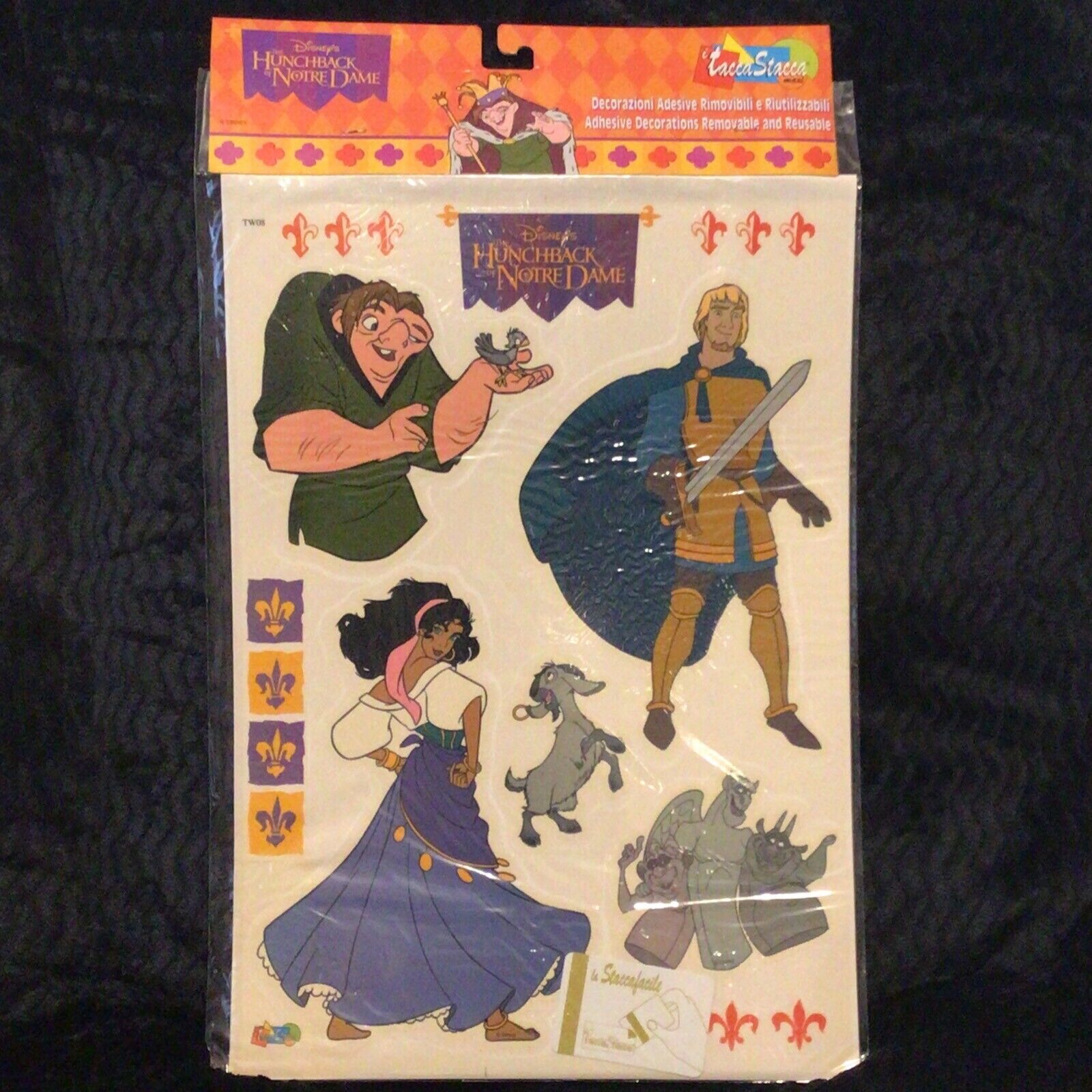 Vint 90s Tacca Stacca Disney Hunchback Of Notre Dame Reusable Adhesive Decal NOS