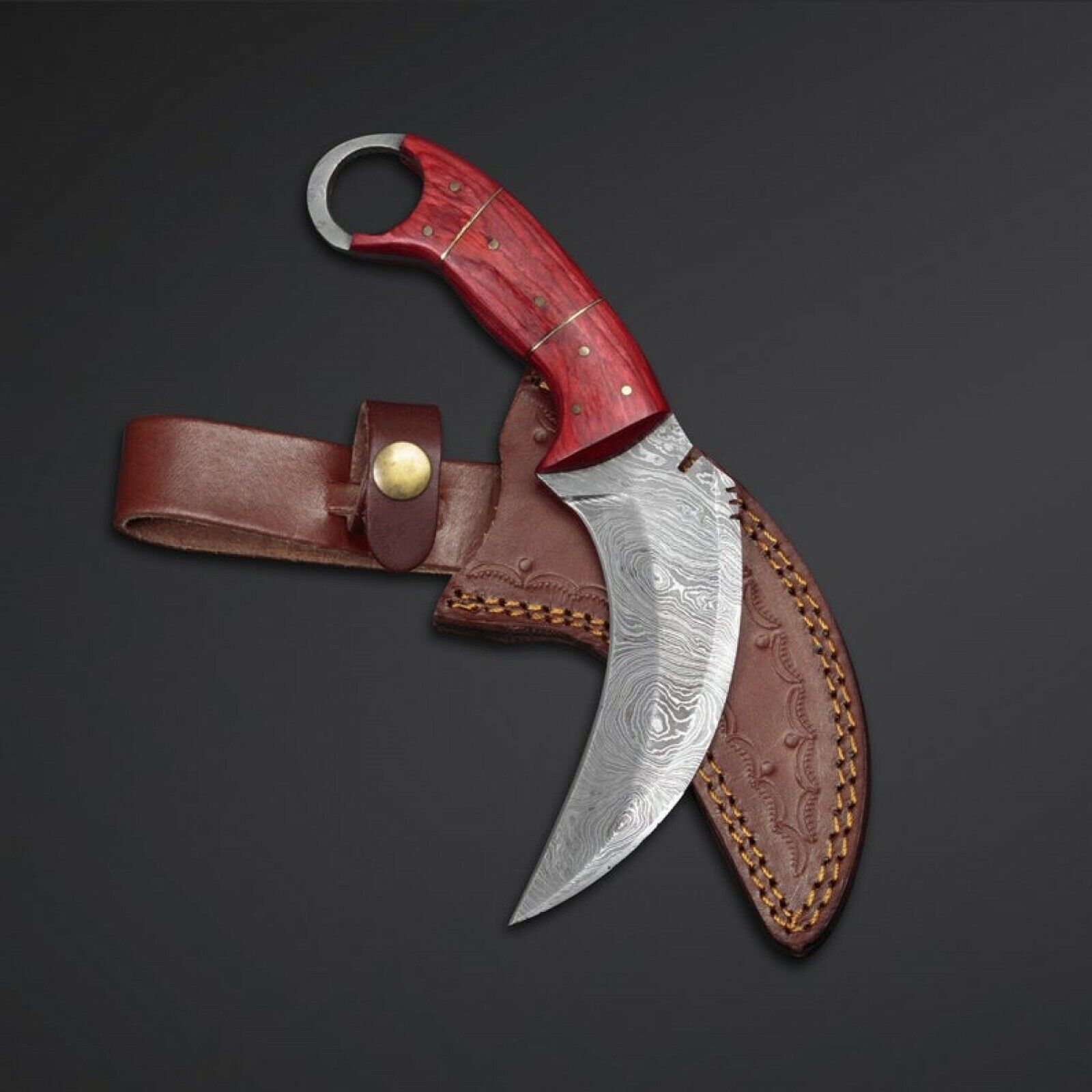 Unique Hand forged Engraved Karambit knife Handmade Damascus steel knives