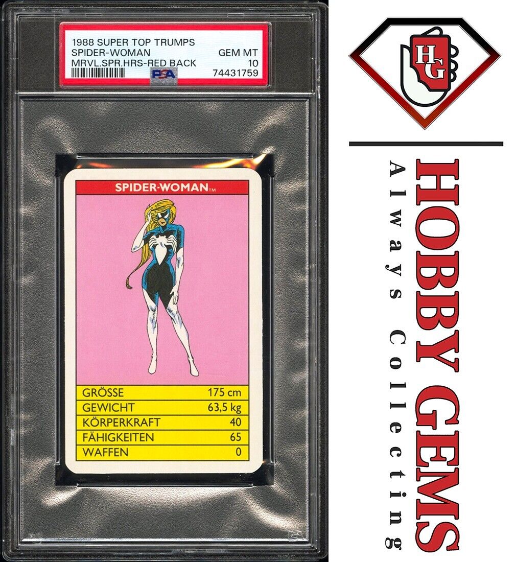 SPIDER-WOMAN PSA 10 1988 Super Top Trumps Marvel Super Heroes Red Back Pop 2