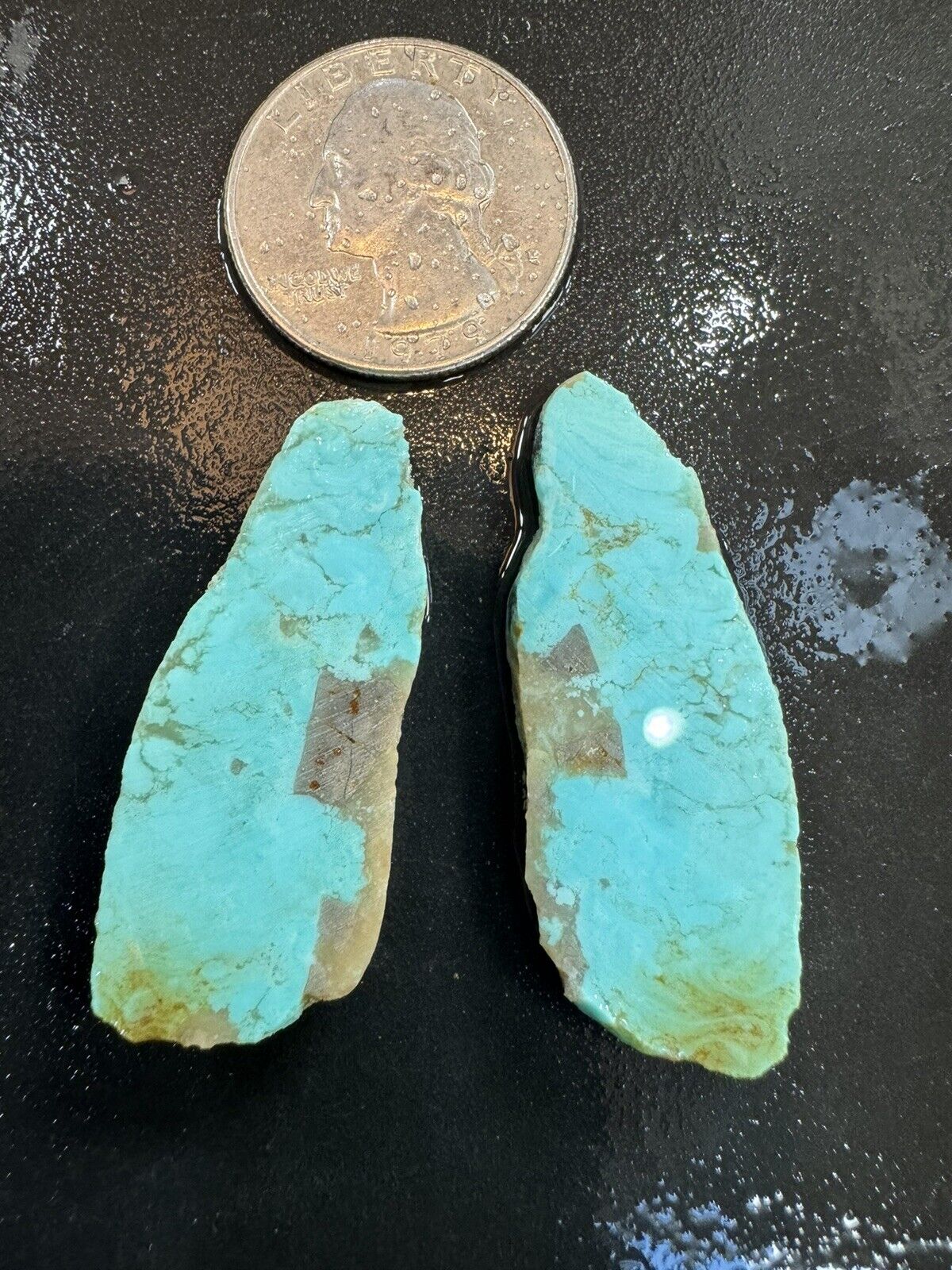 KAOLIN AAA Turquoise.  10g Of slabs GORGEOUS. Thick Ear Ring Pair Blue