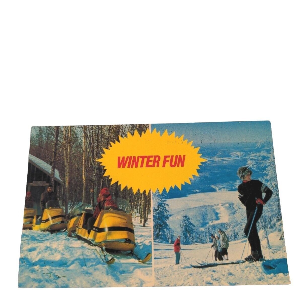 Postcard Winter Fun Greetings from Fall Brook Ontario Skiing Chrome Unposted