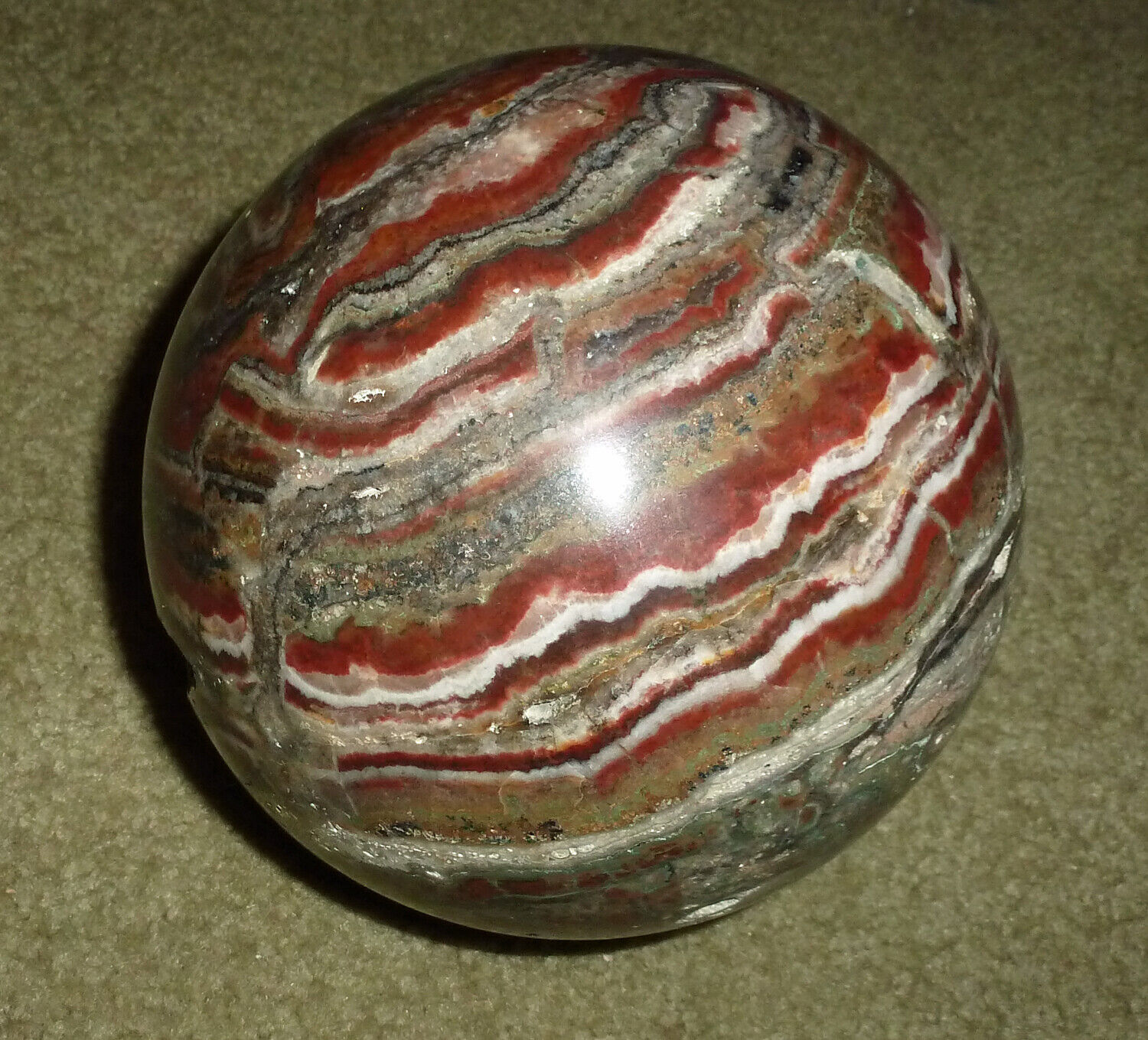 Large Red and Browns Travertine Onyx Gemstone Rock Sphere 4 3/4\