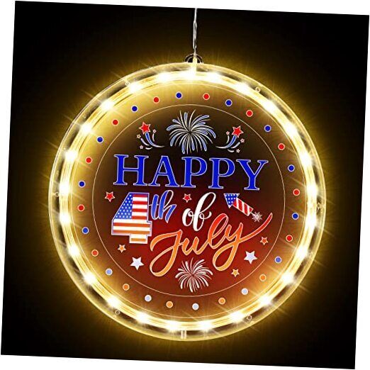4th of July Window Lights Decorations Patriotic Wreaths with Lights for Front 