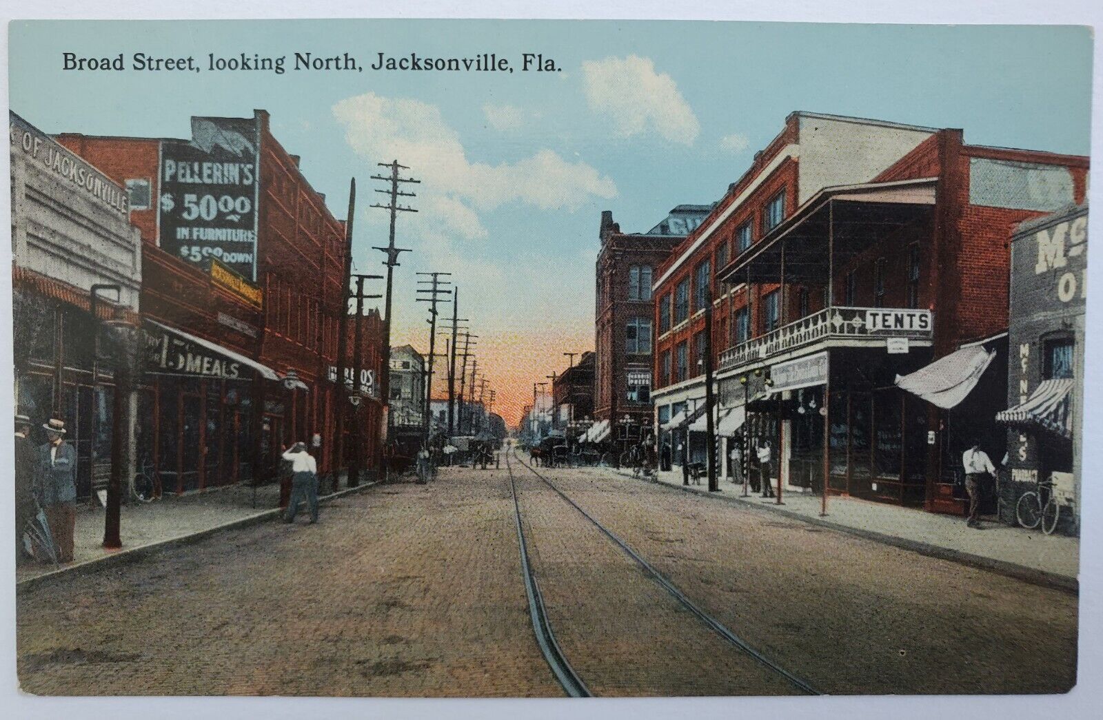 Jacksonville, FL Broad Street Looking North Pellerin\'s Sign 1900s Postcard X59