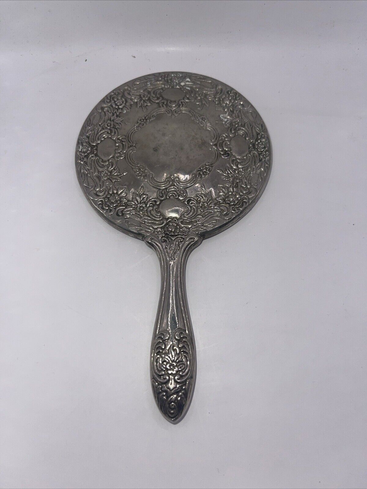 VINTAGE Silver Plate Hand Mirror Victorian Romantic Beauty Cottagecore