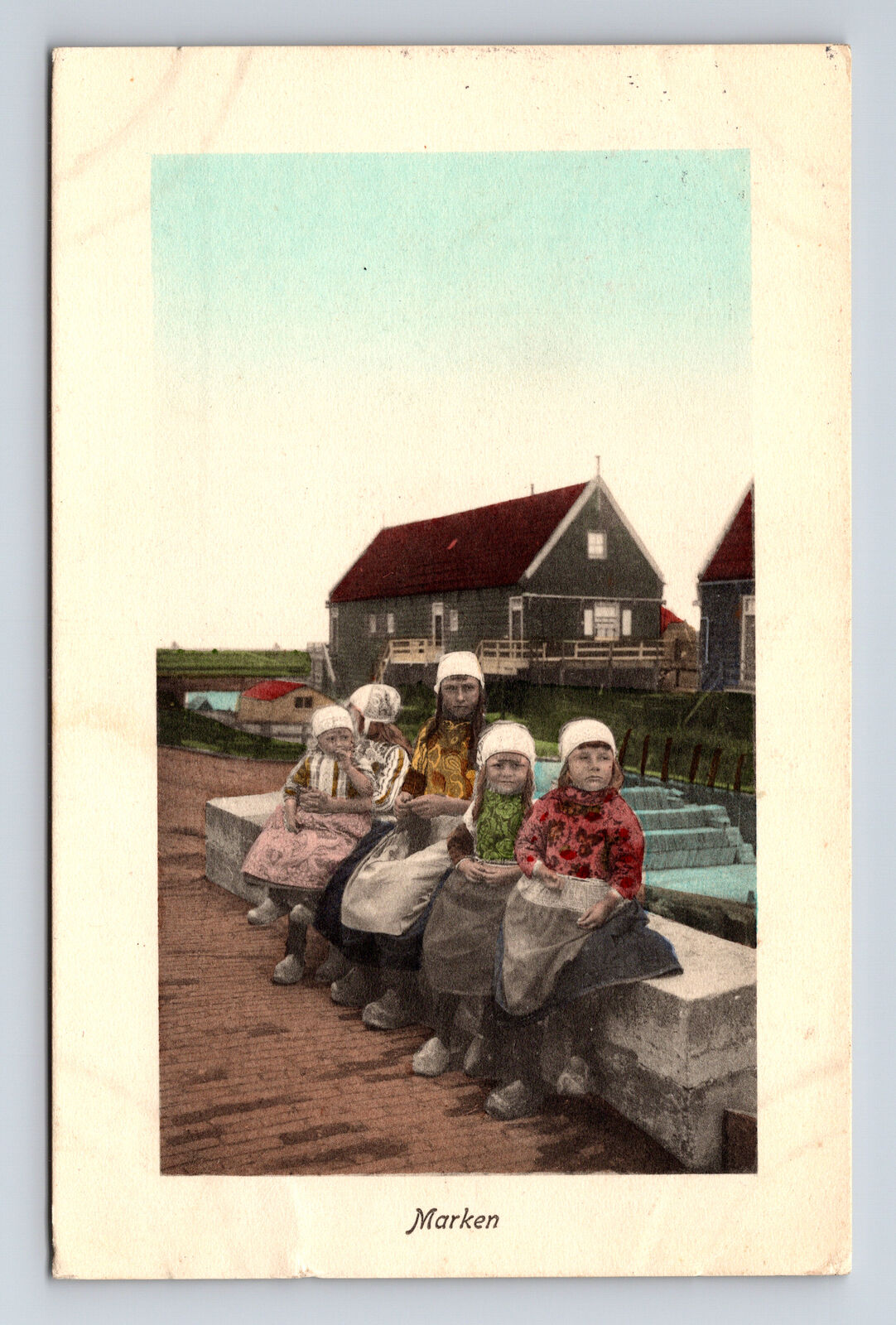 1913 Portrait Dutch Children Markermeisjes Marken Holland Netherlands Postcard