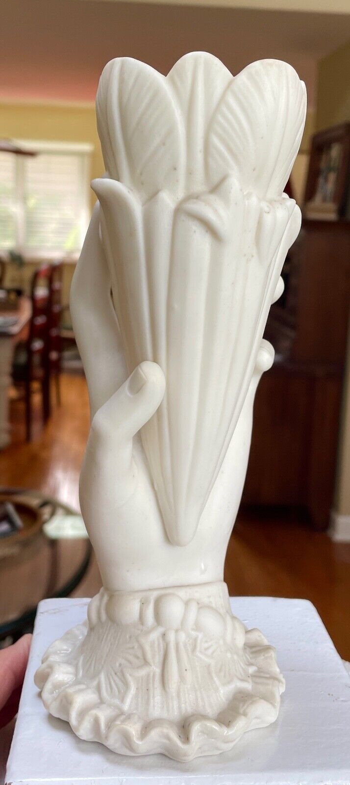 Rare Antique Parian Ware Victorian Hand w/ Flower Vase~8 1/2\