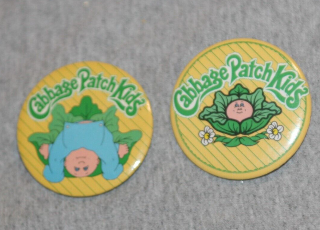 Vintage 1983 Set of 2 Appalachian Artworks Cabbage Patch Kids Pinback Buttons.