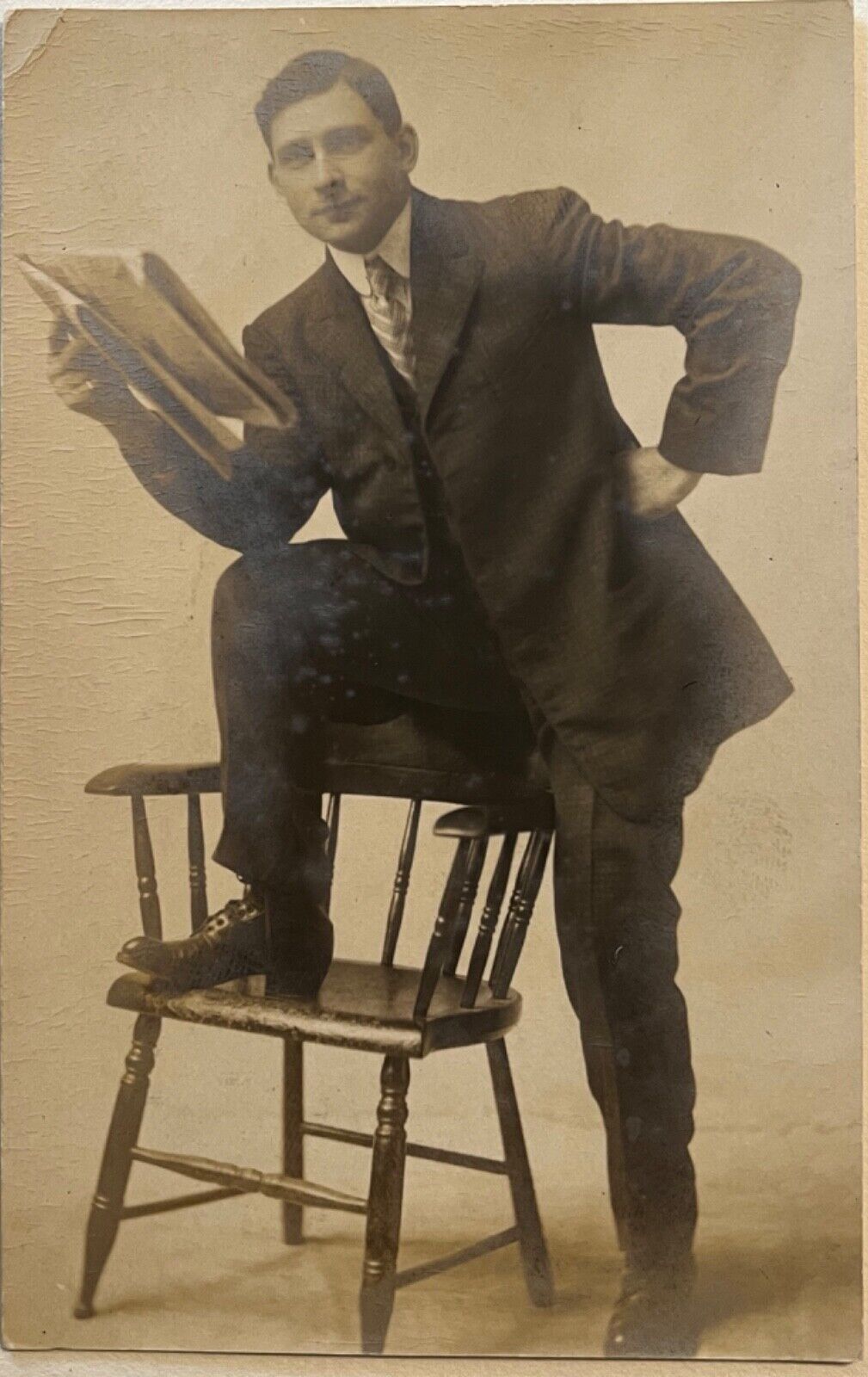 RPPC Man with Newspaper Ernest Clapsaddle Vintage Real Photo Postcard c1910