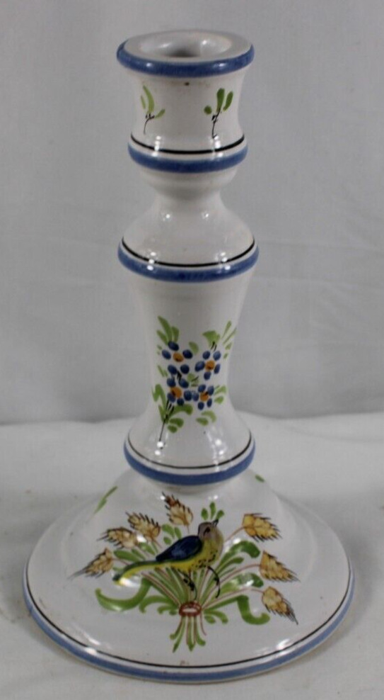 Pierre Deux Candlstick French Faience Pottery Bird Flowers