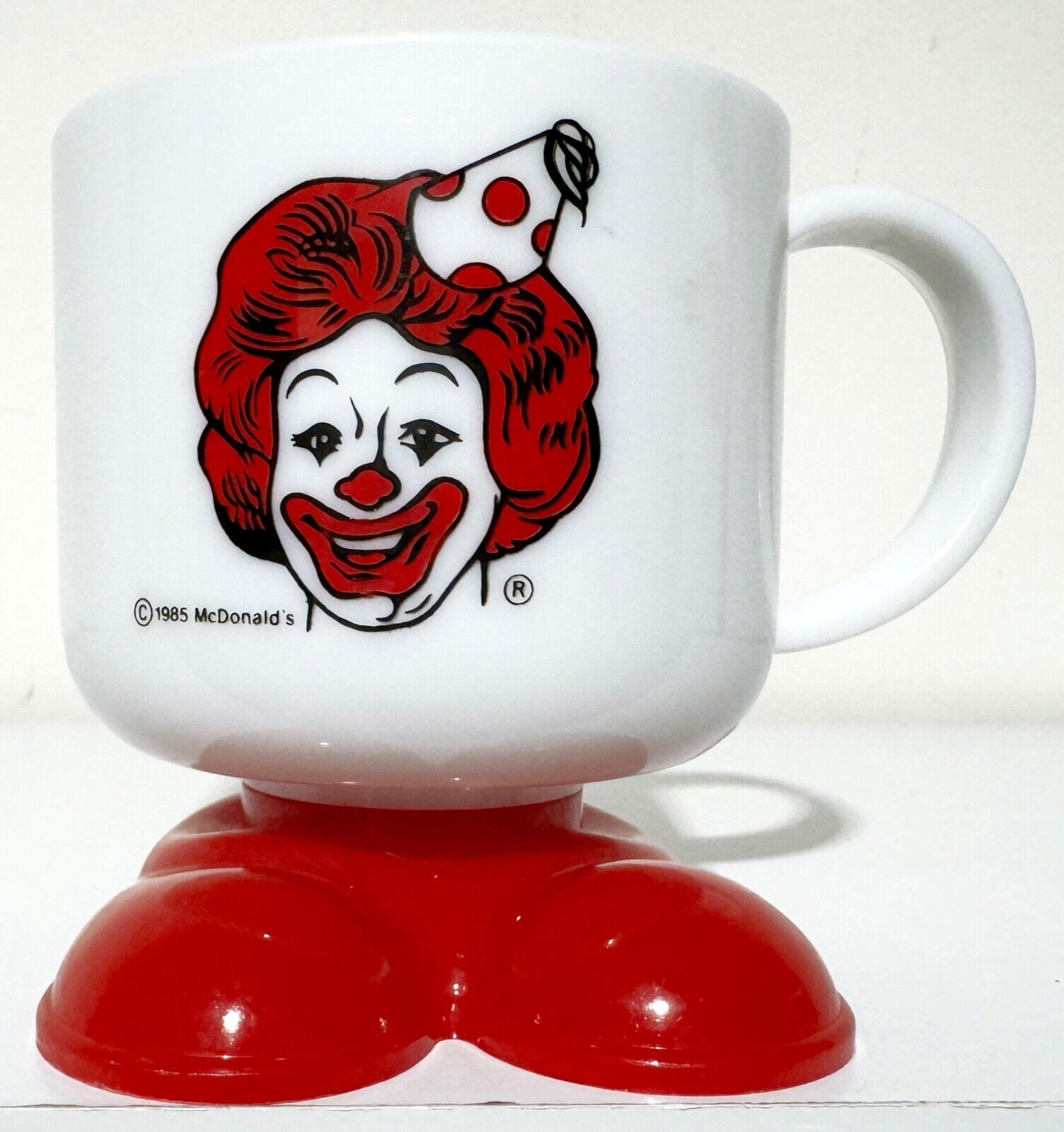 1985 McDonald\'s Vintage Ronald McDonald Cup w Feet Plastic Coffee Mug Clown Shoe