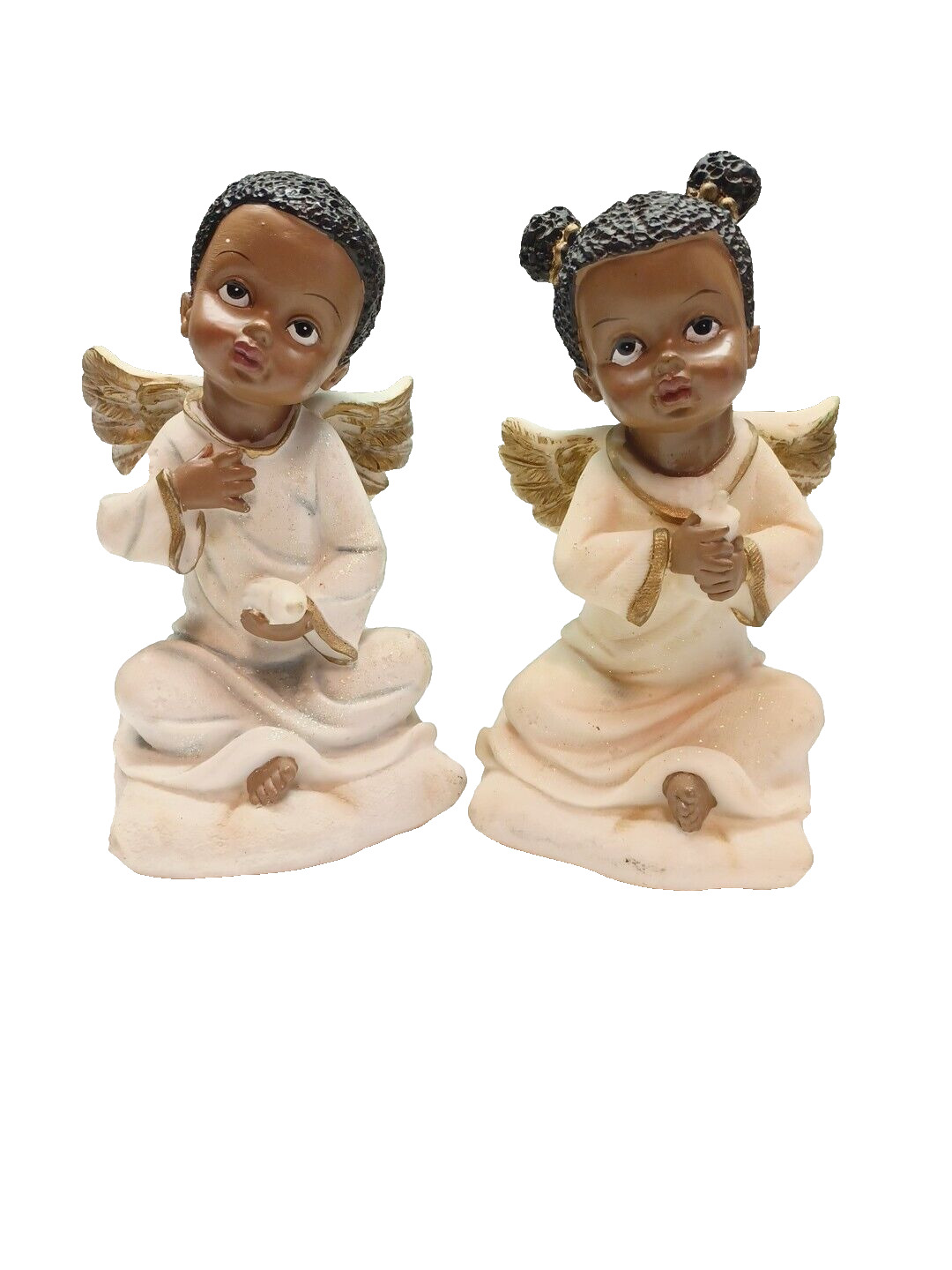 Lot of 2 Vintage African American Angels Polystone Resin Choir Angel Figurine