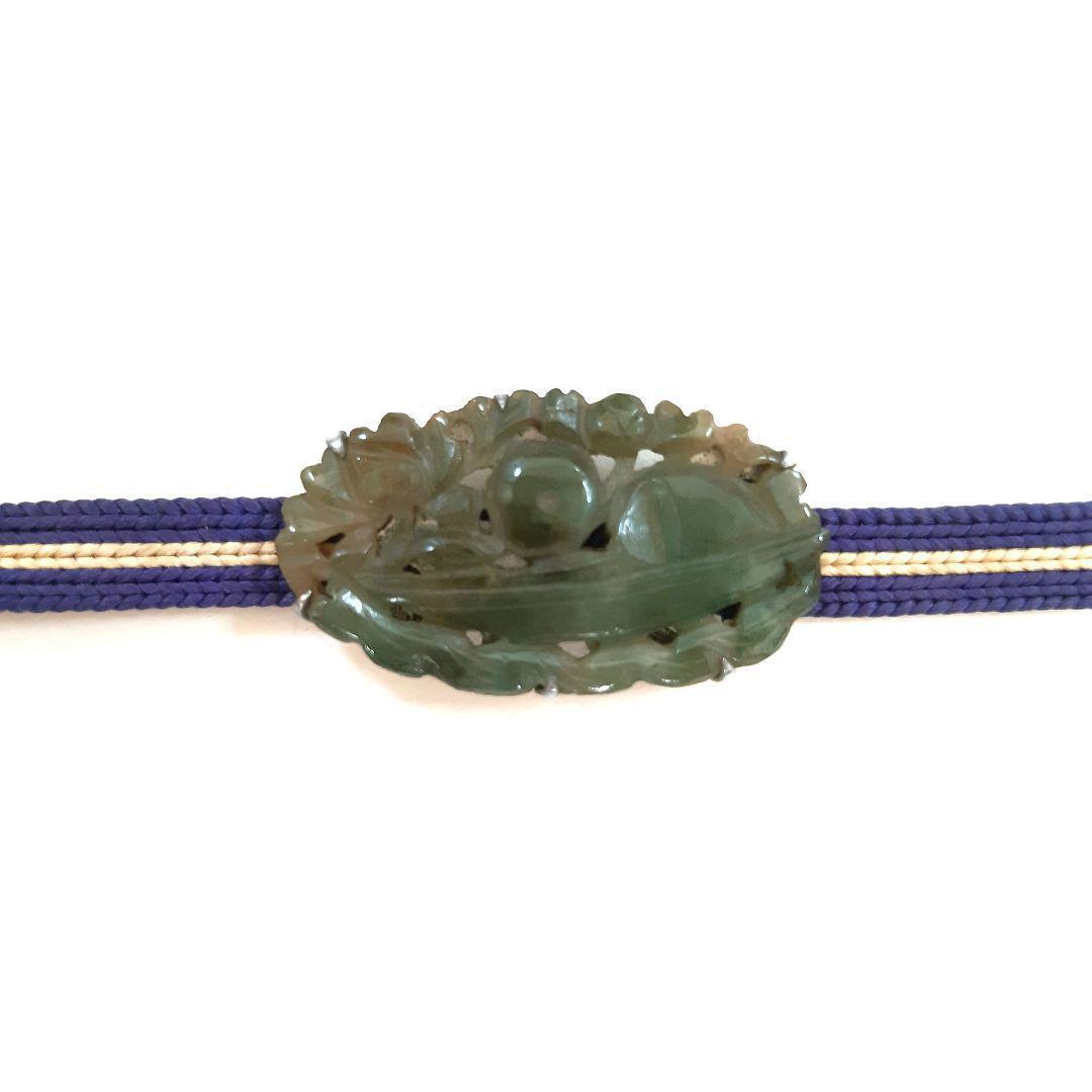 Japanese Antique Jade Obi Clasp Early Showa Retro Natural Stone Openwork Carving