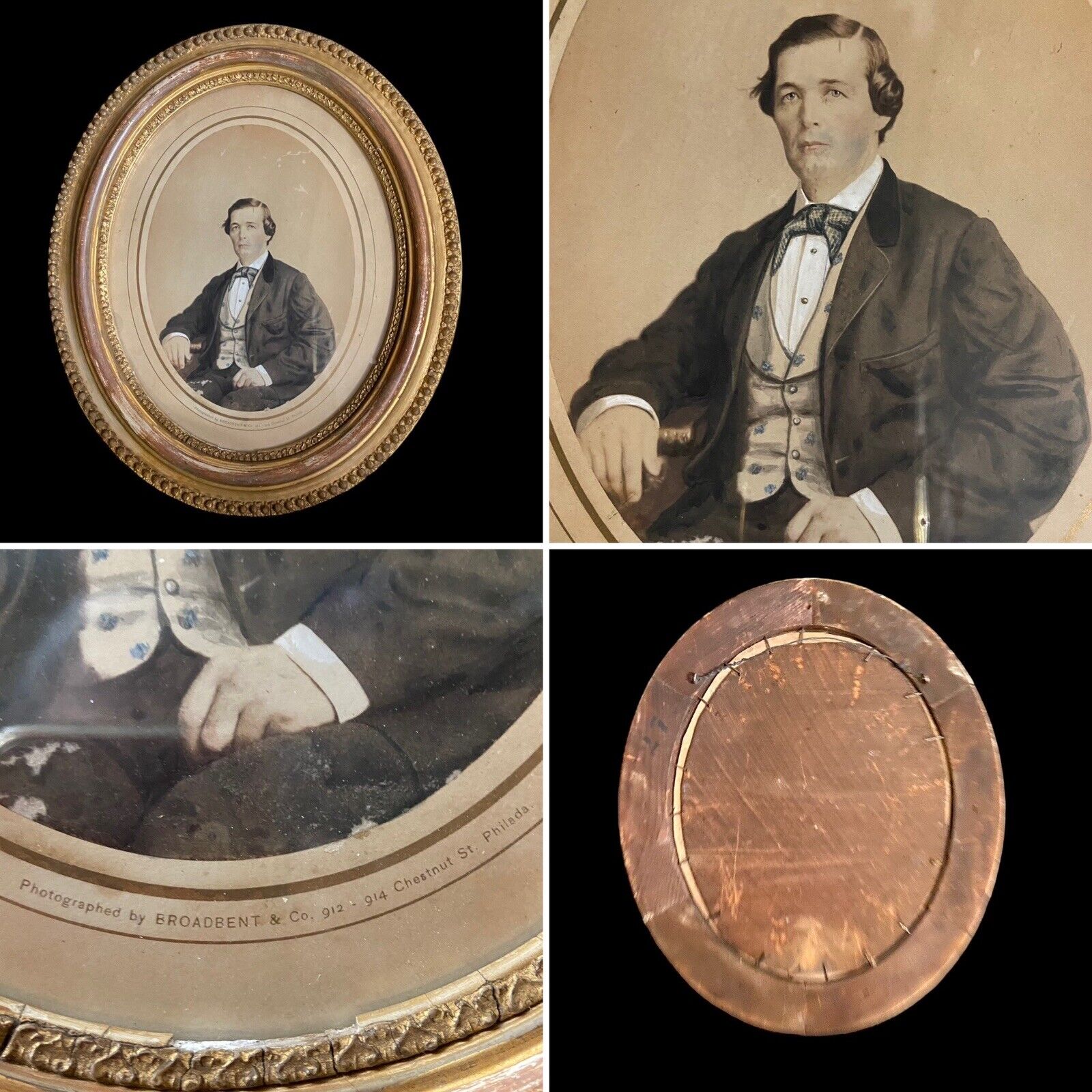 ANTIQUE 1860\'s Civil War Era Gentleman Portrait Photograph by BROADBENT & CO PA