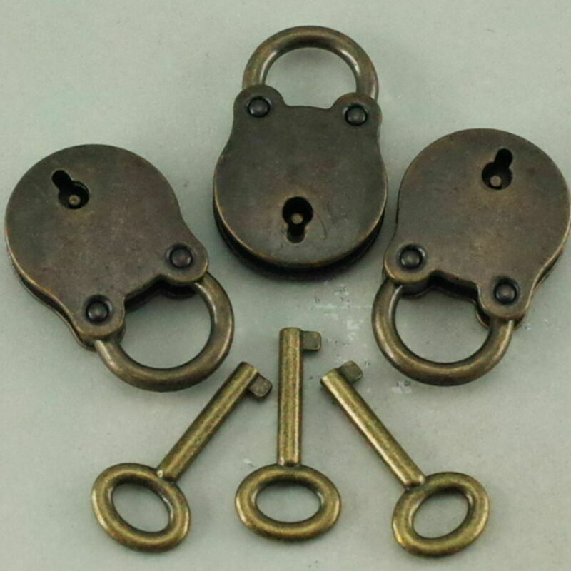Antique Padlock Lock and Key Old Vintage Style Metal With Bronze Finish 3 Set