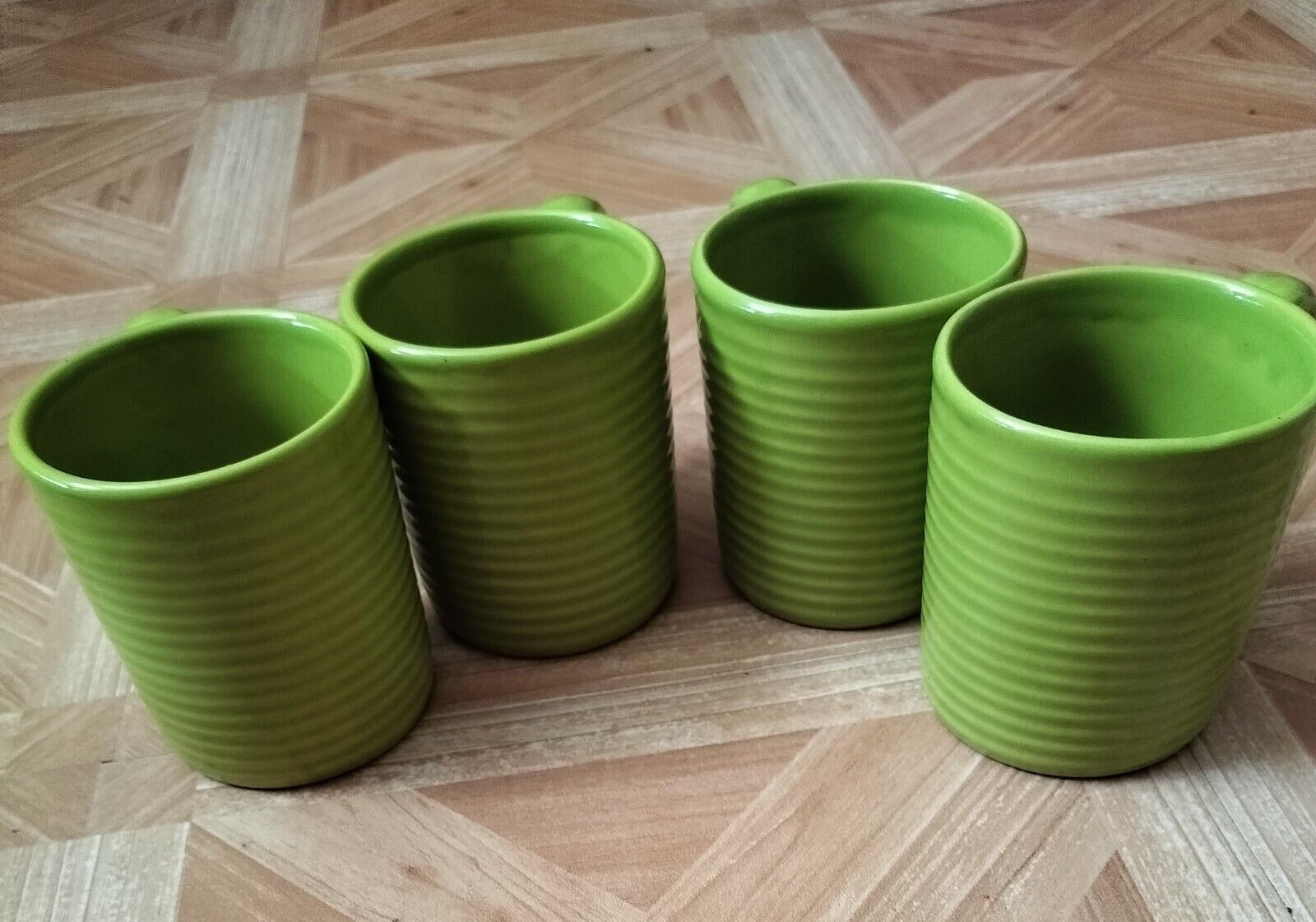 Set of 4 Royal Norfolk Lime Green Ribbed Greenbriar Int. Coffee Mugs