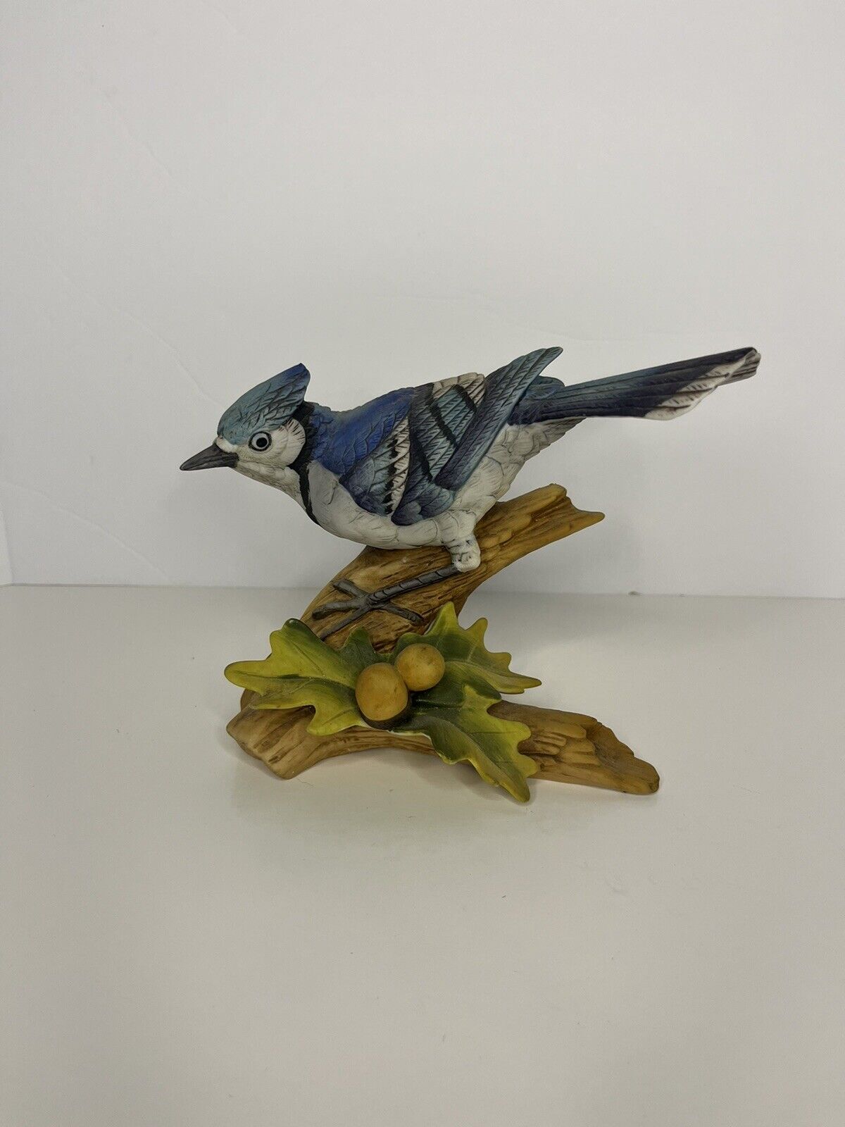 Vintage Andrea By Sadek Blue Jay Bird Porcelain Figurine Oak Leaf