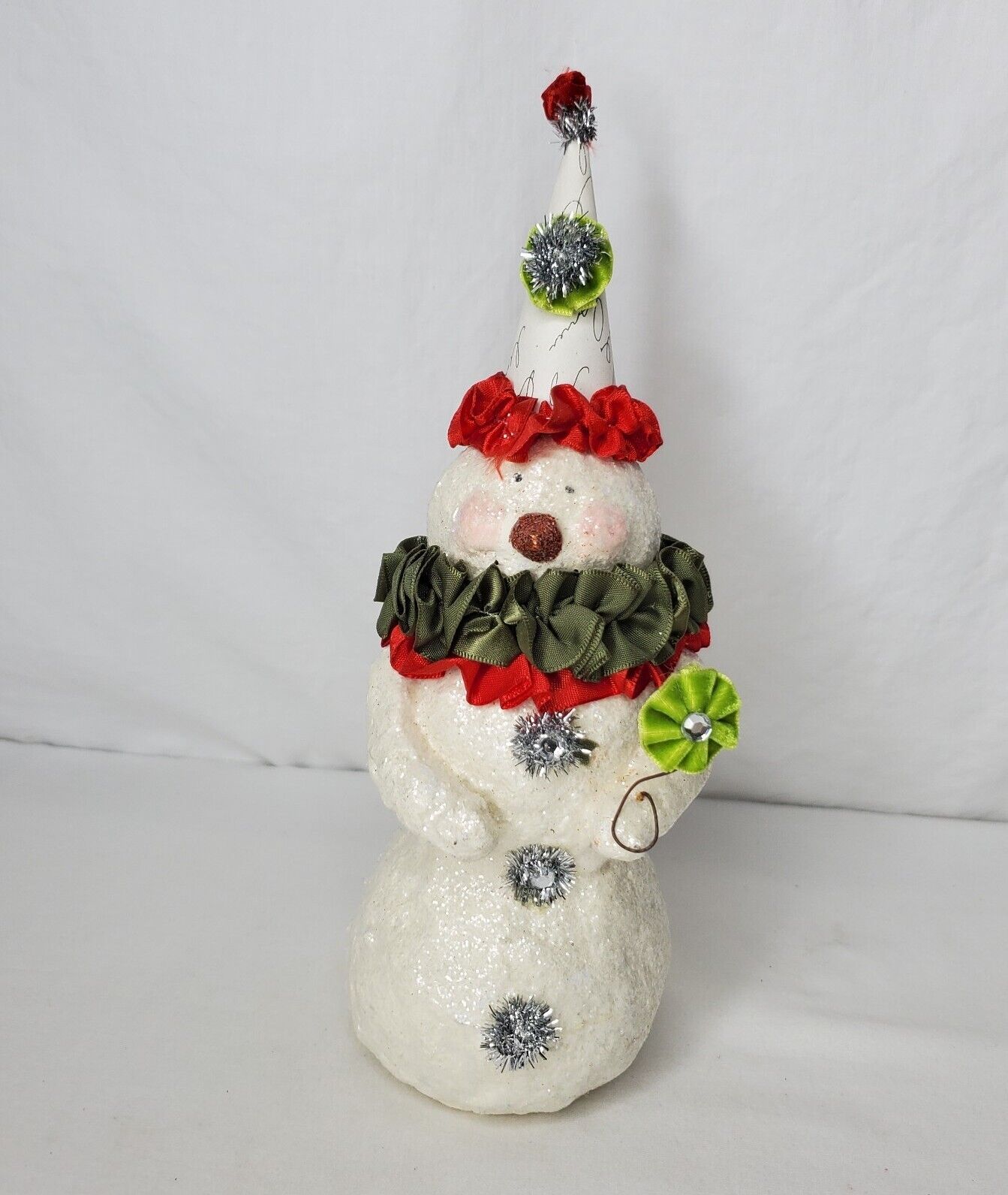 Heather Myers Christmas Snowman Folk Art Style Red Green Glitter Whimsical 9\