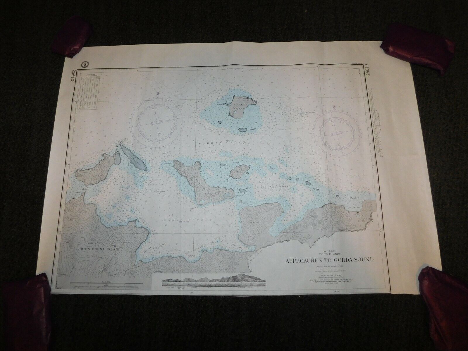 VINTAGE APPROAHES TO GORDA SOUND WEST INDIES VIRGIN ISLANDS MAP