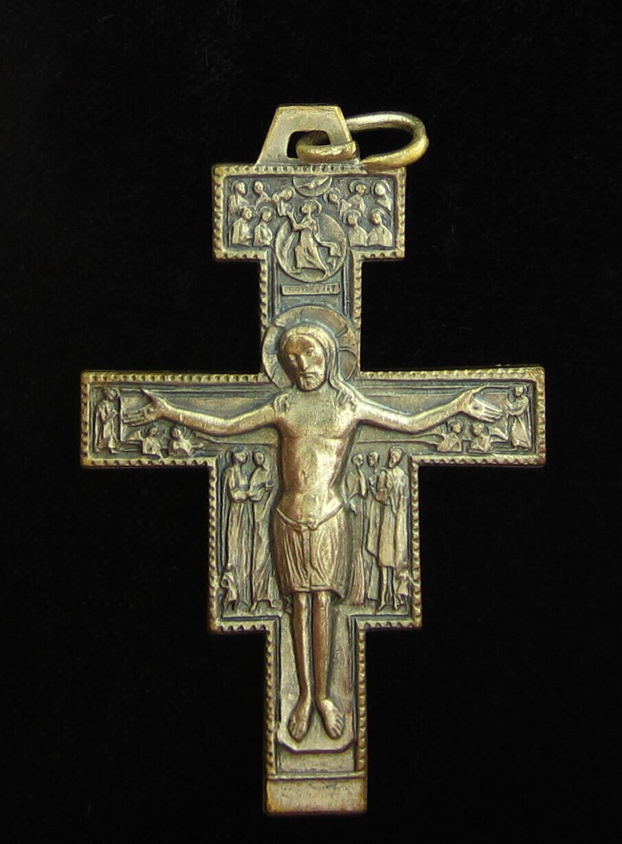 Vintage San Damiano Cross Crucifix Medal Religious Holy Catholic