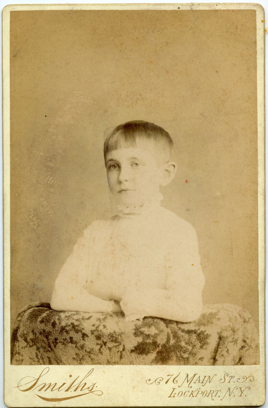 YOUNG BOY Vintage Original Cabinet Photo Ruffled Collar SMITHS Lockport New York