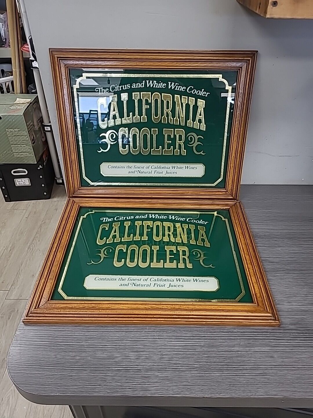 2 PR Vintage California Cooler Wine Bar Sign Mirror Beer Sign Framed 19 x 15 80s