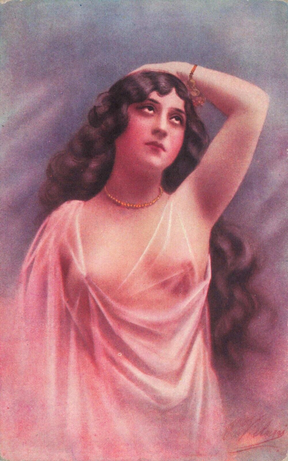 Vintage Risque Woman Showing Breasts Artist Signed Postcard from Italy