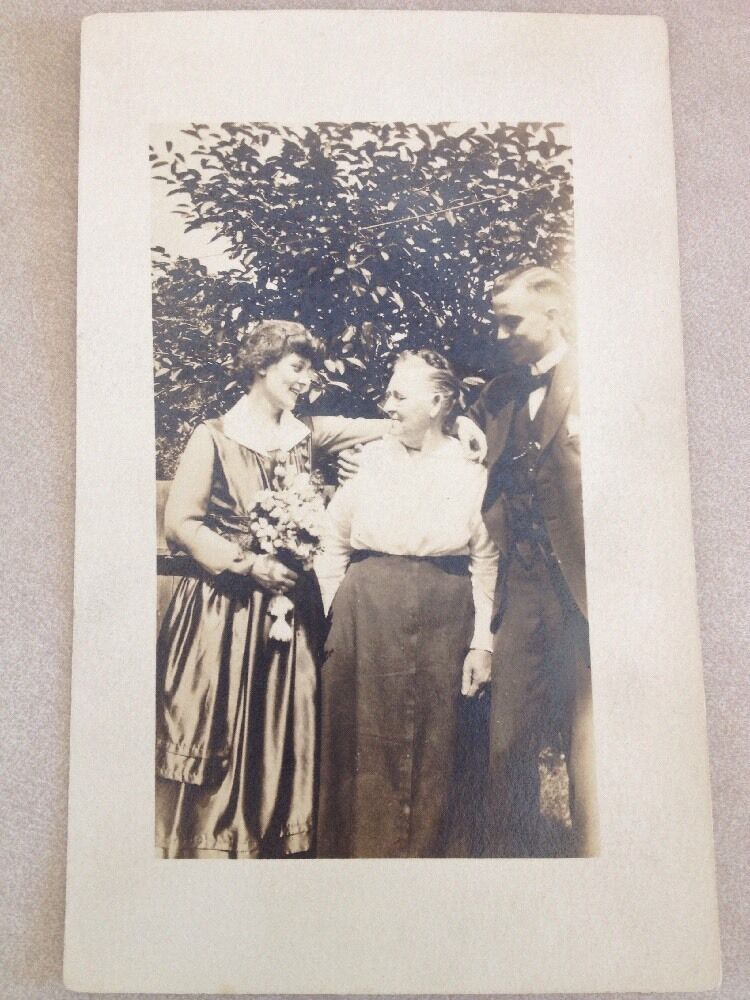 Vintage Antique Early 1900s RPPC Sepia Wedding Portrait Snapshot Photo Postcard