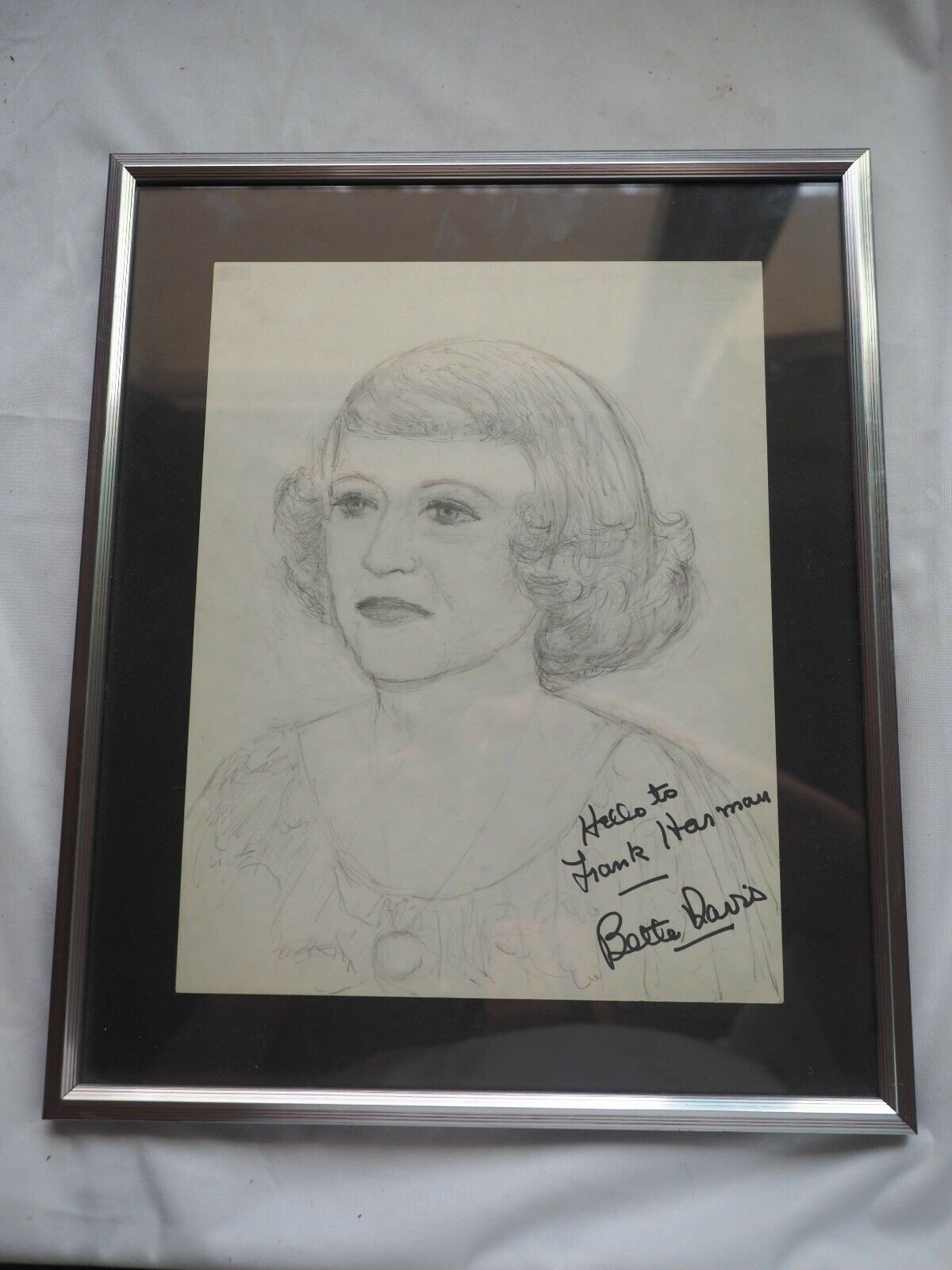 Original  Autograph of BETTY DAVIS and Sketch by Frank Harmon cir 1950's