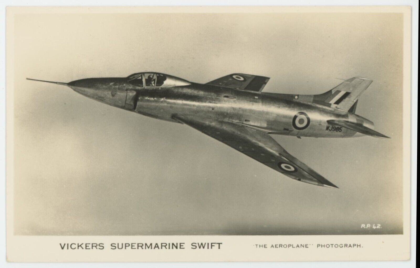 rppc Postcard Vickers Submarine Swift Fighter RAF Military UK in flight
