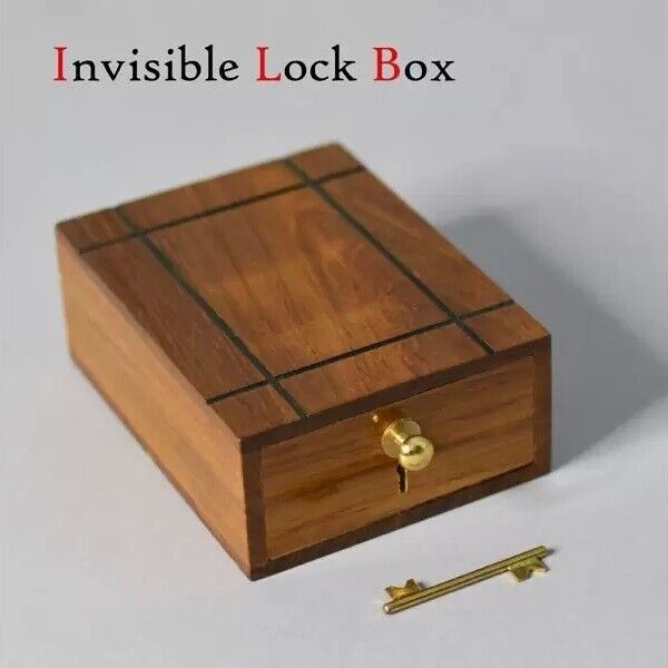 Invisible Lock Box Puzzle Impossible Key Locked Unlocked Wooden Lockbox Gimmick
