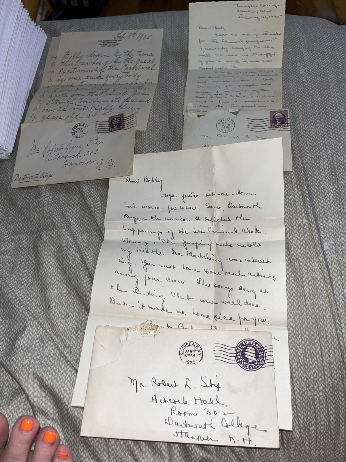 4 Antique 1935 Letters to Dartmouth College Student Discussing Carnival Week