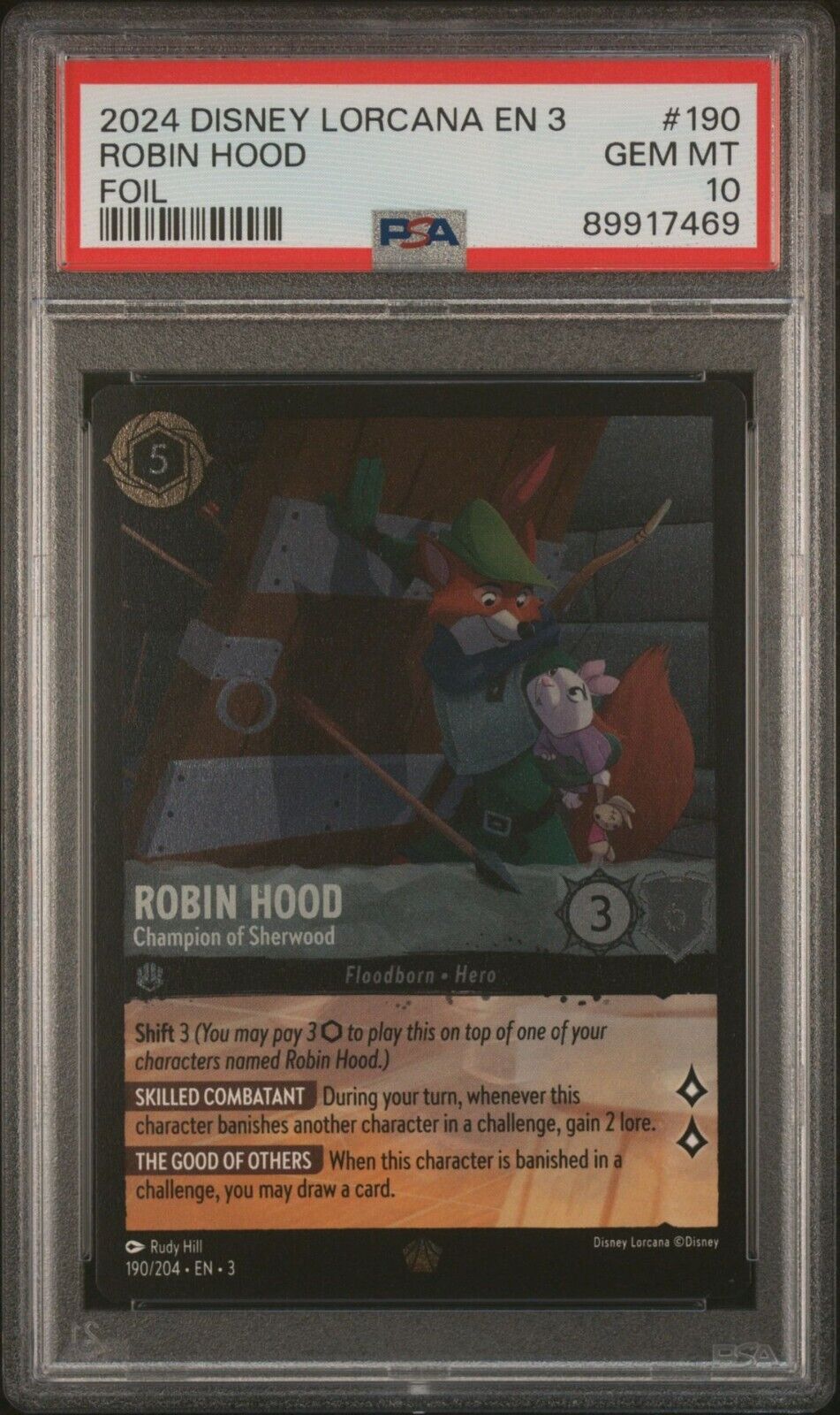 Disney Lorcana Robin Hood Champion of Sherwood 190/204 Foil PSA 10 B