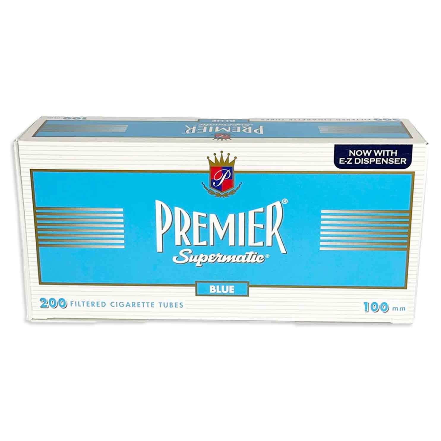 PREMIER Blue Cigarette Tubes - 100mm Size Filter Tubes (1 Box of 200 Tubes)