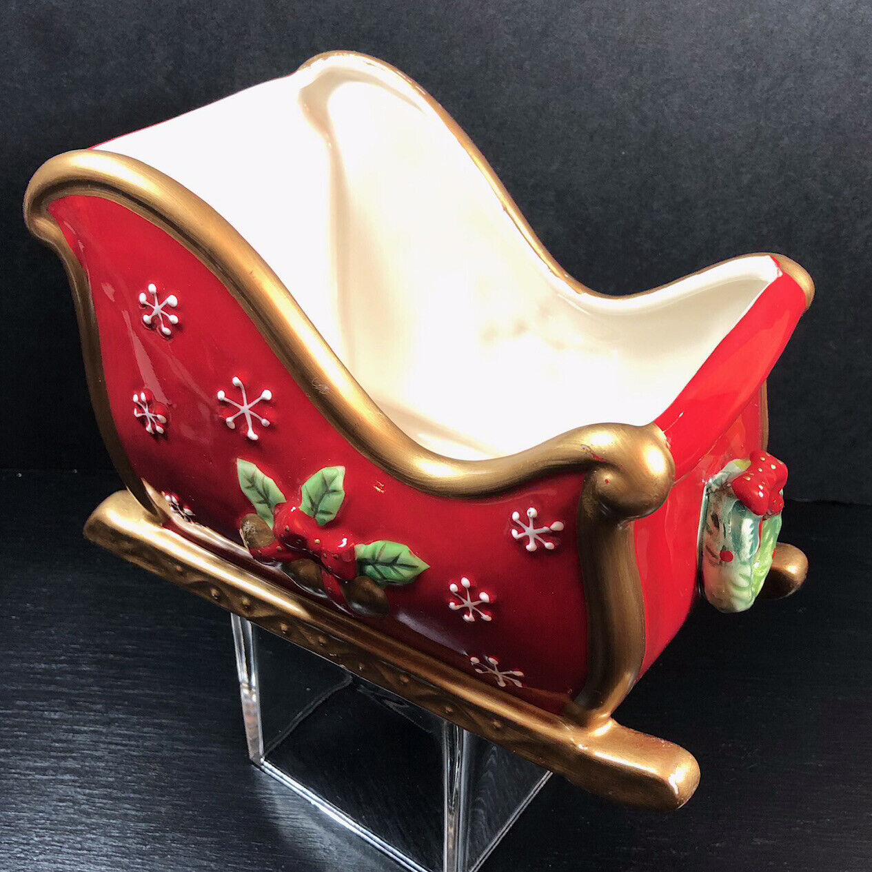 FITZ and FLYOD Sleigh Centerpiece Festive Bells Ceramic Holidays Christmas