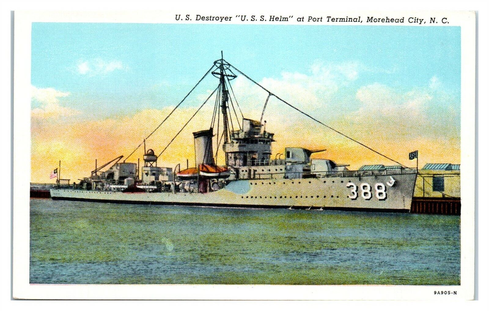 USS Helm, US Destroyer at Port Terminal, Morehead City, NC Postcard *6S(4)25