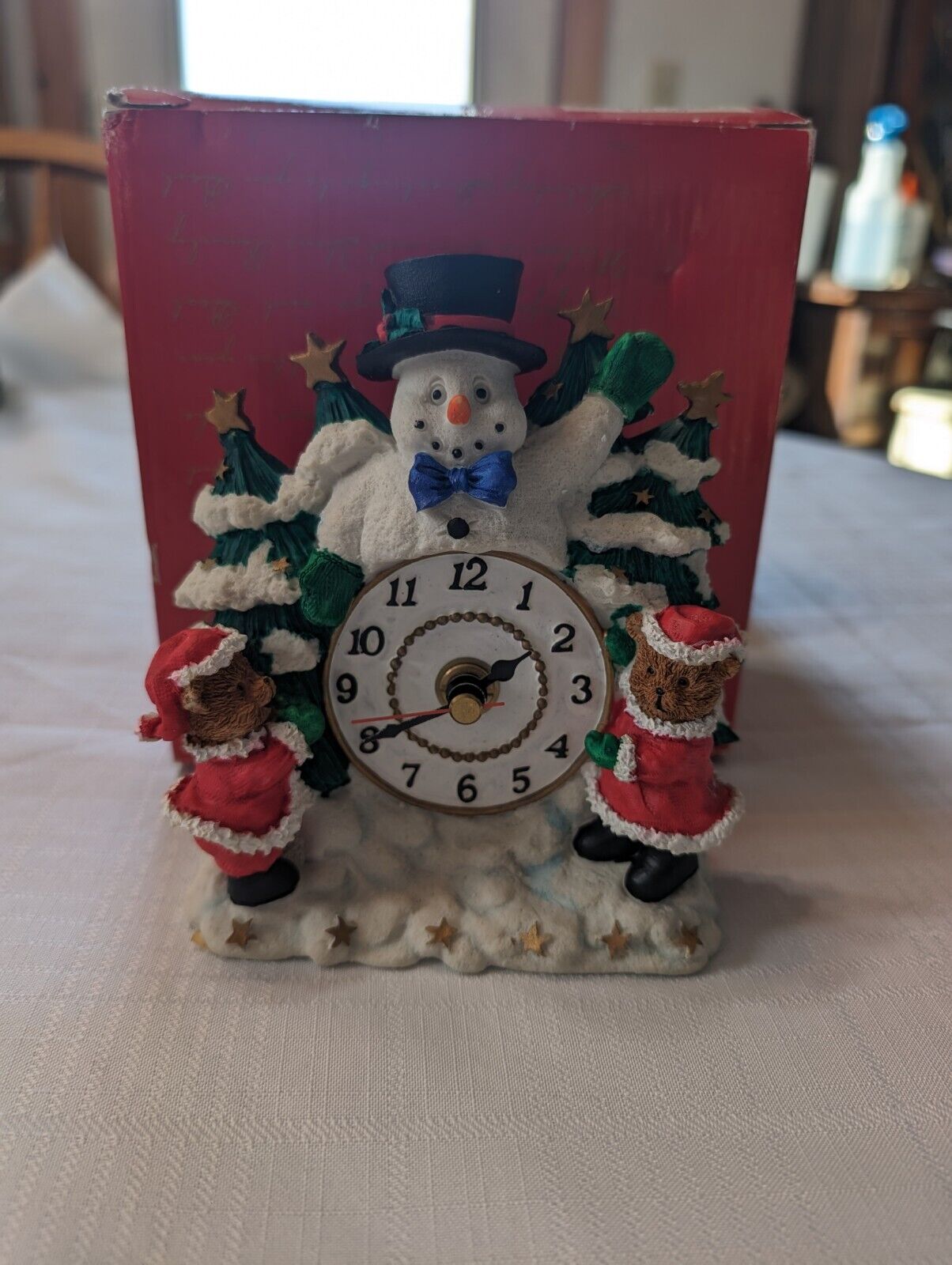 Things Remembered Christmas Snowman Clock  w/Teddy Bears Battery Operated